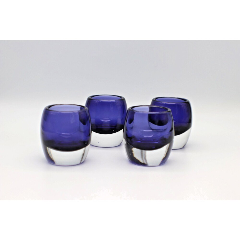4 Crate And Barrel Sapphire Blue Diva Votive Candle Holders Blown Glass Poland